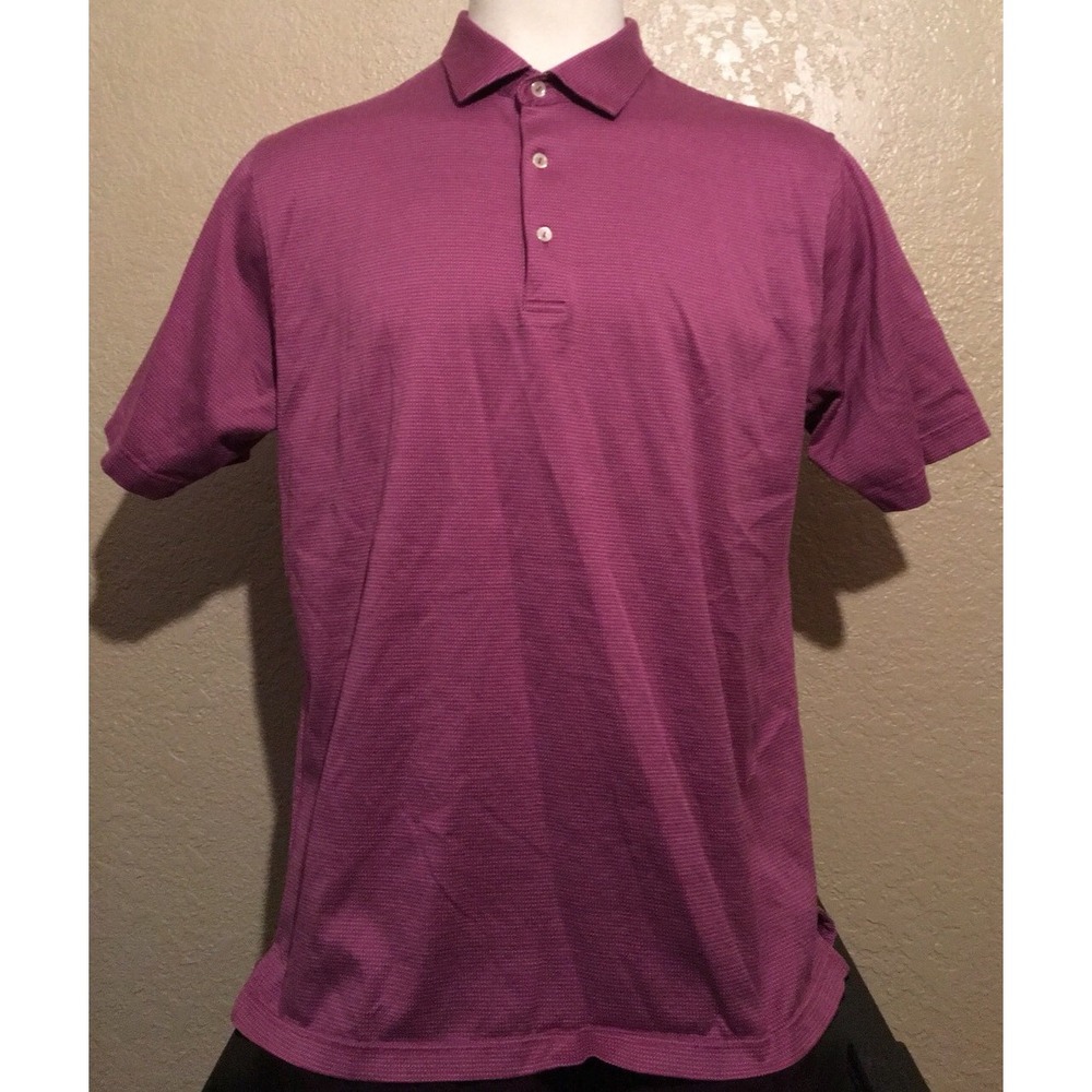 Peter Millar Men's Large 100% Cotton Magenta Geometric Polo Short Sleeve Shirt L